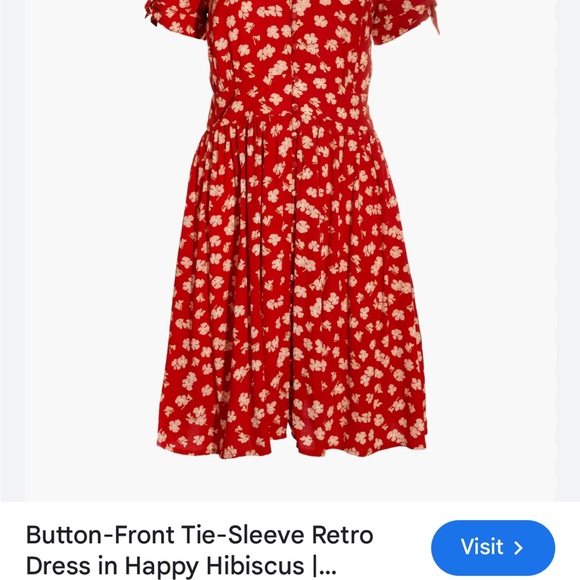 Button-Front Tie-Sleeve Retro Dress in Happy Hibiscus - Picture 2 of 4